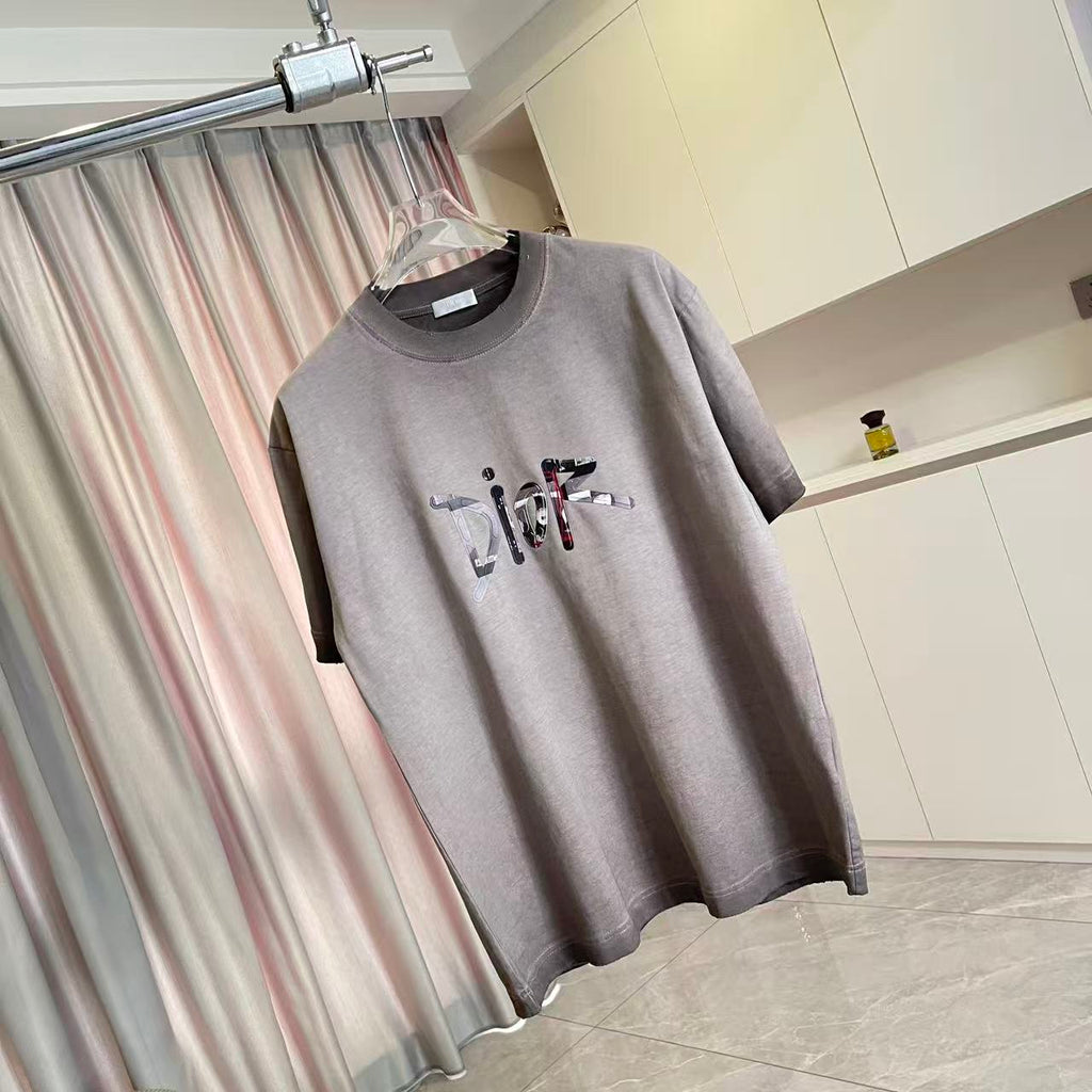 Dior heather gray short-sleeve T-shirt with front graphic print