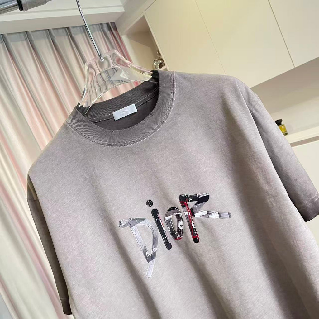 Dior heather gray T-shirt with crew neck and front graphic print