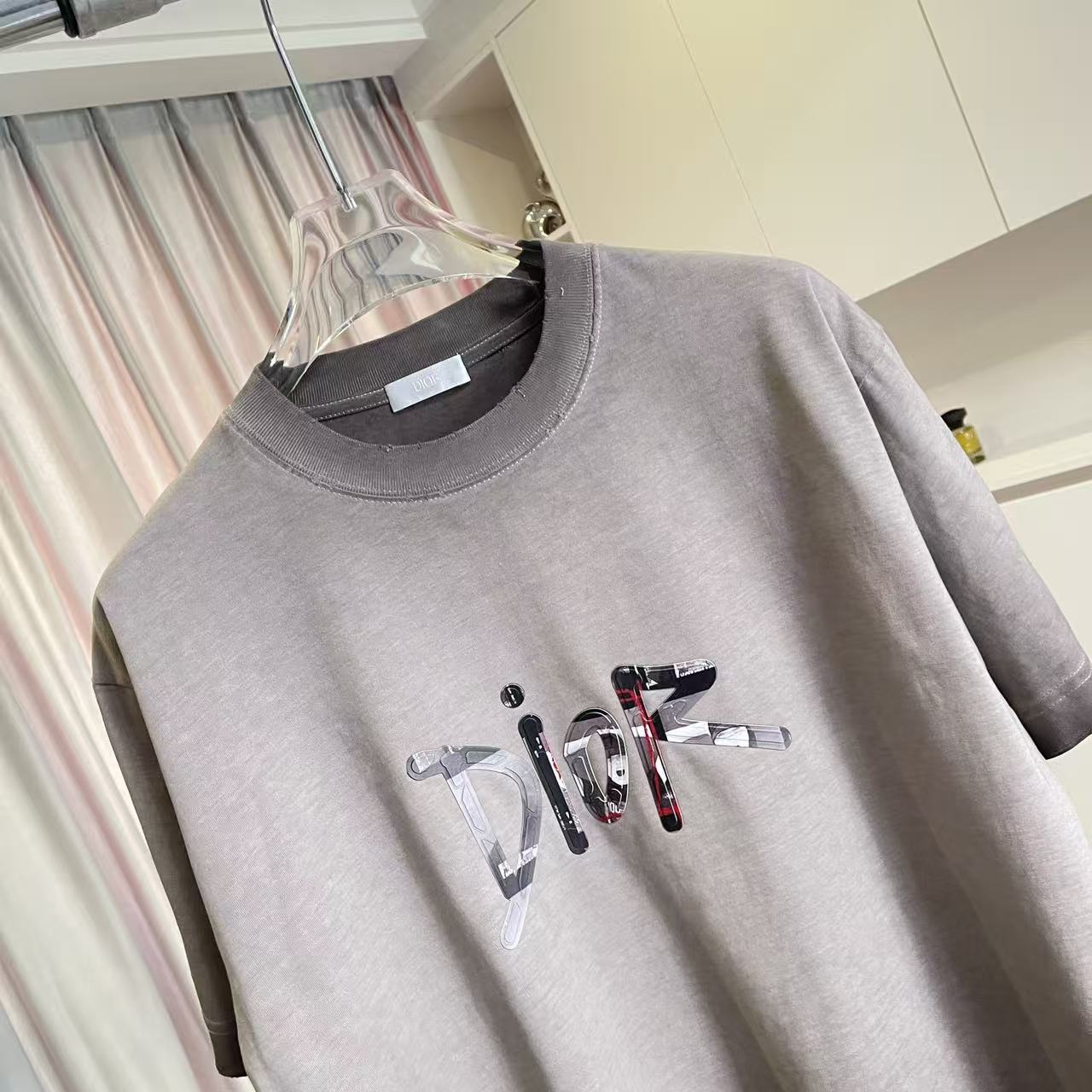 Dior heather gray T-shirt with crew neck and front graphic print