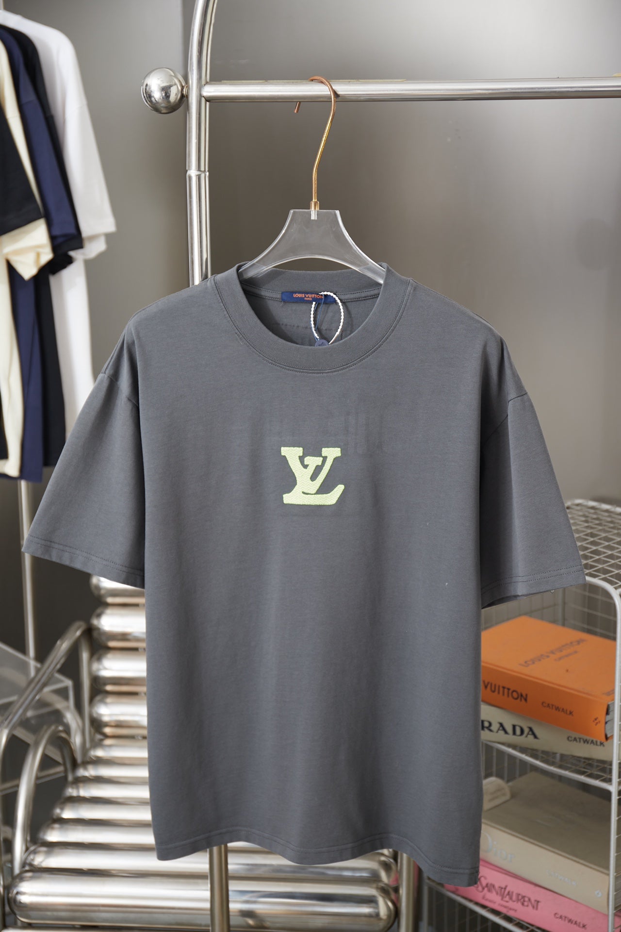 Louis Vuitton dark gray T-shirt with LV monogram logo on chest
