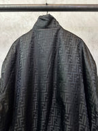 Black long-sleeve jacket back view with allover FENDI monogram print