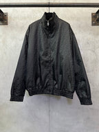 Black long-sleeve jacket with high collar and full front zipper, FENDI monogram pattern