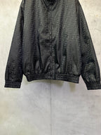 Black long-sleeve jacket with high collar, front zipper, and ribbed cuffs, FENDI pattern