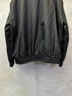Black long-sleeve jacket back with ribbed hem and allover FENDI pattern