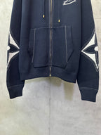Navy Louis Vuitton zip-up hoodie with kangaroo pockets and stitched drawcords