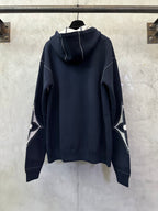 Navy Louis Vuitton zip-up hoodie back view with side graphic panels