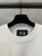 White Y-3 T-shirt collar closeup with Y-3 logo label