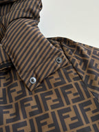 Fendi long jacket collar and shoulder with allover FF pattern, snap closure