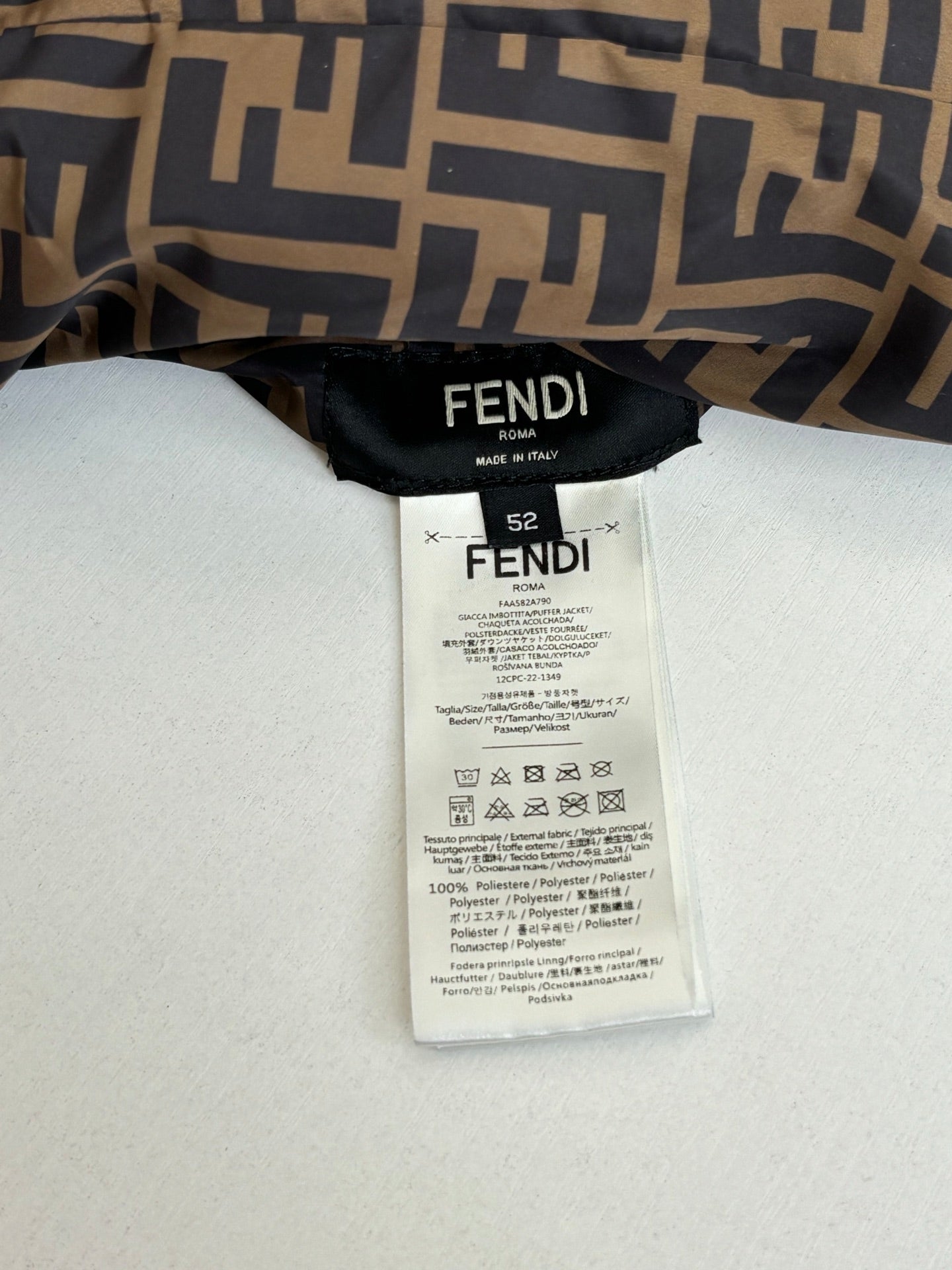 Fendi long garment size and care label on interior