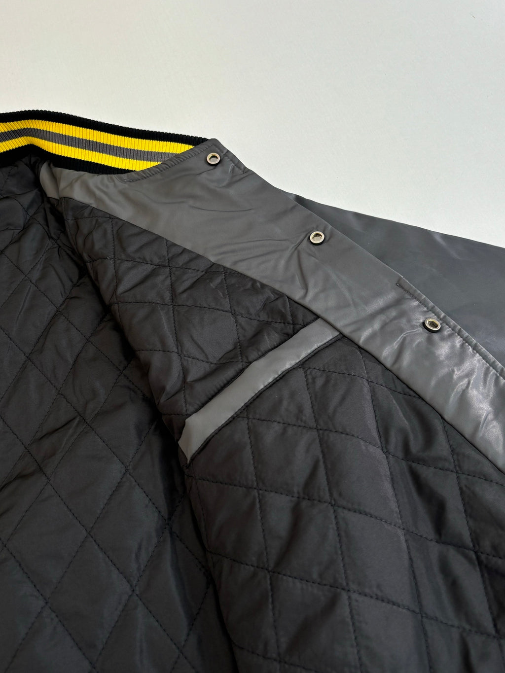 Louis Vuitton bomber jacket quilted dark gray panel with yellow striped collar trim