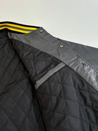 Louis Vuitton bomber jacket quilted dark gray panel with yellow striped collar trim