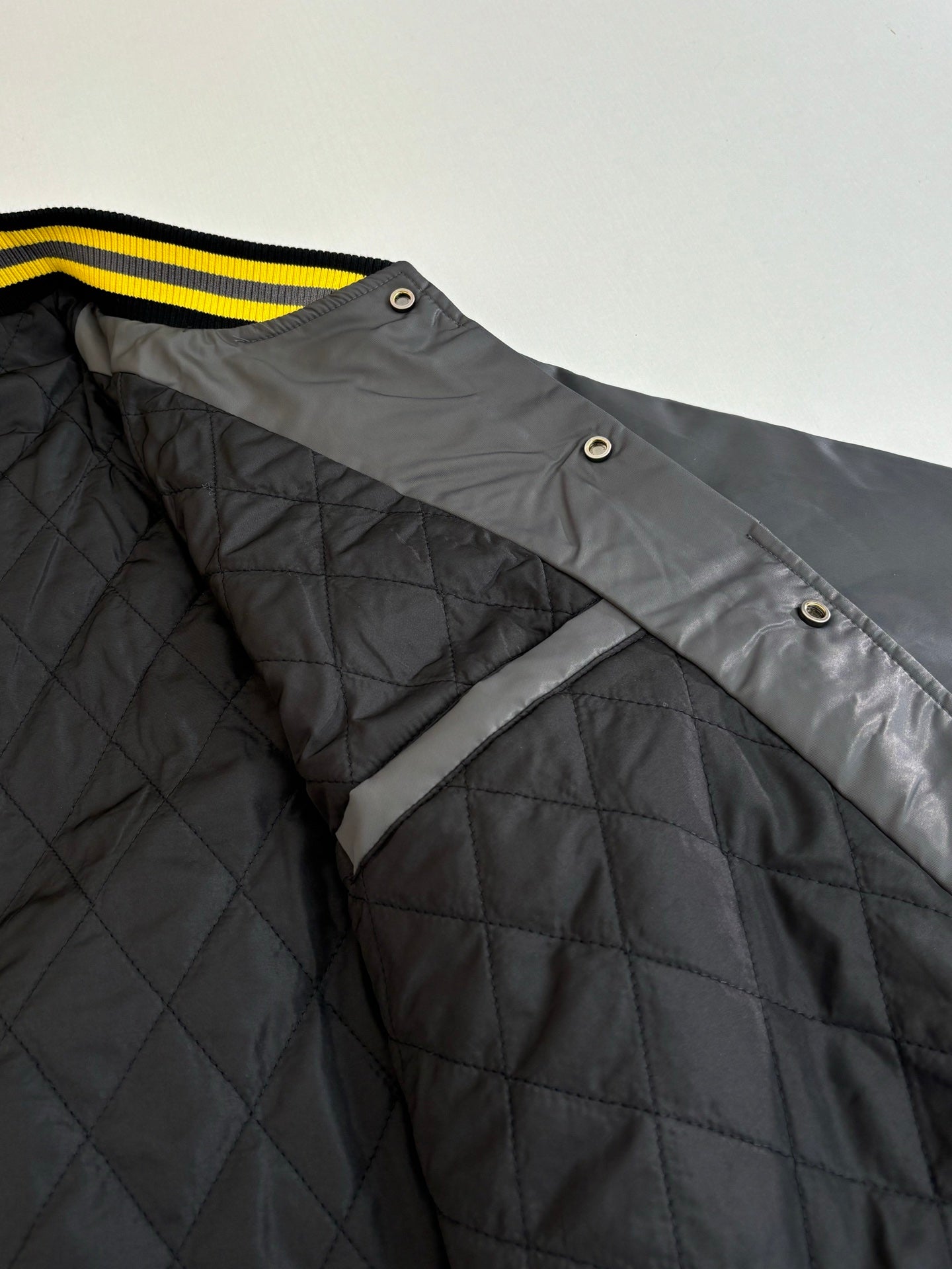 Louis Vuitton bomber jacket quilted dark gray panel with yellow striped collar trim
