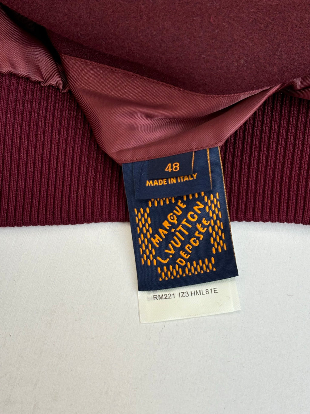Louis Vuitton long knit garment, maroon ribbed fabric with size 48 label