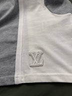 Long-sleeve shirt sleeve patch close-up with LV monogram embroidery
