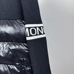 Knit sleeve cuff with white stripe and MONCLER logo on down puffer jacket