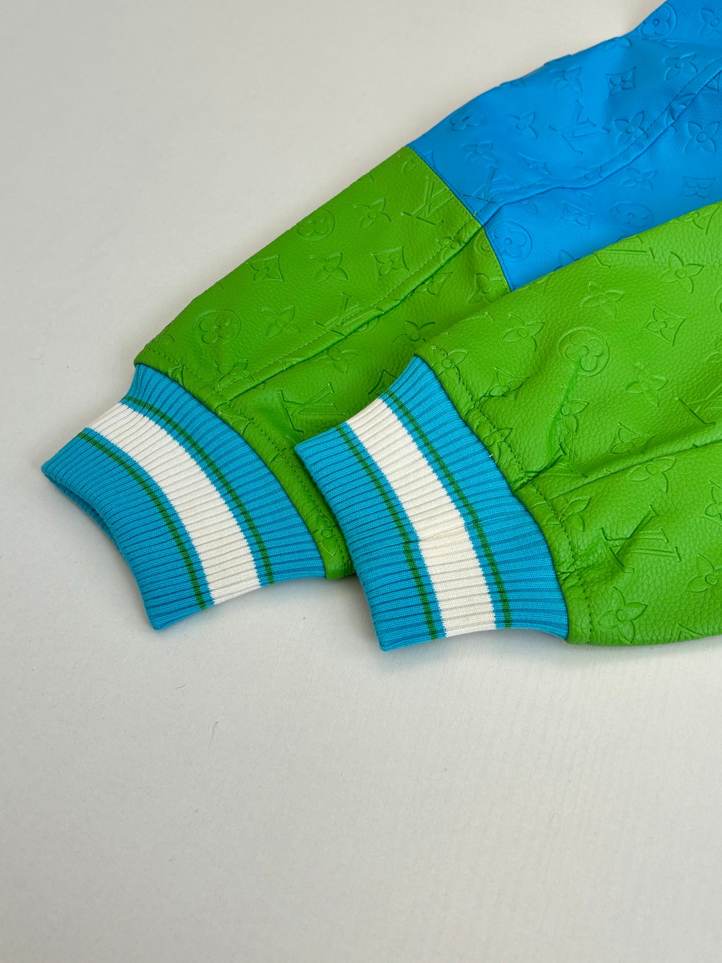 Louis Vuitton long-sleeve knit sweater cuffs with striped ribbing, green and blue