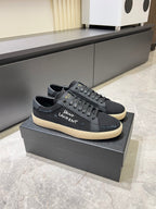 Saint Laurent unisex lace-up sneakers, dark gray uppers with cream midsole