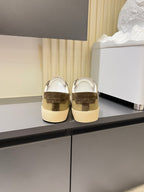 YSL unisex sneakers from heel, tan with brown strap and beige rubber sole