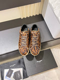 YSL unisex leopard-print low-top sneakers, lace-up with brown eyelets
