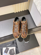 YSL unisex leopard-print low-top sneakers, lace-up with brown eyelets