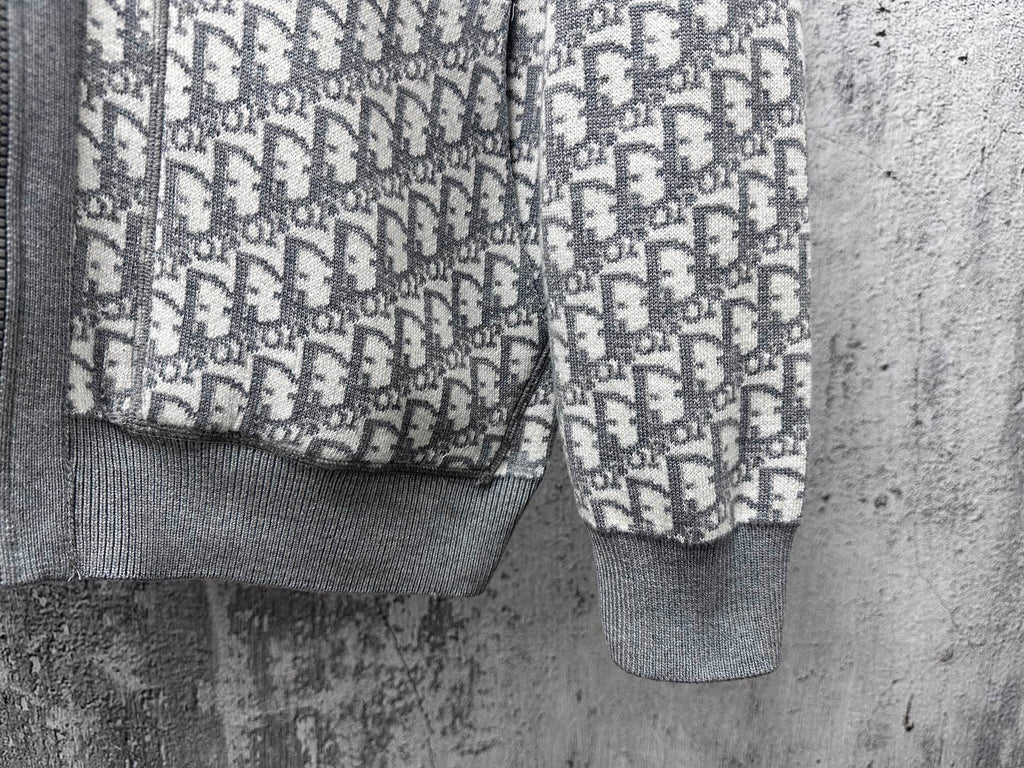 Christian Dior zip hoodie sleeve detail with knit cuff and monogram fabric