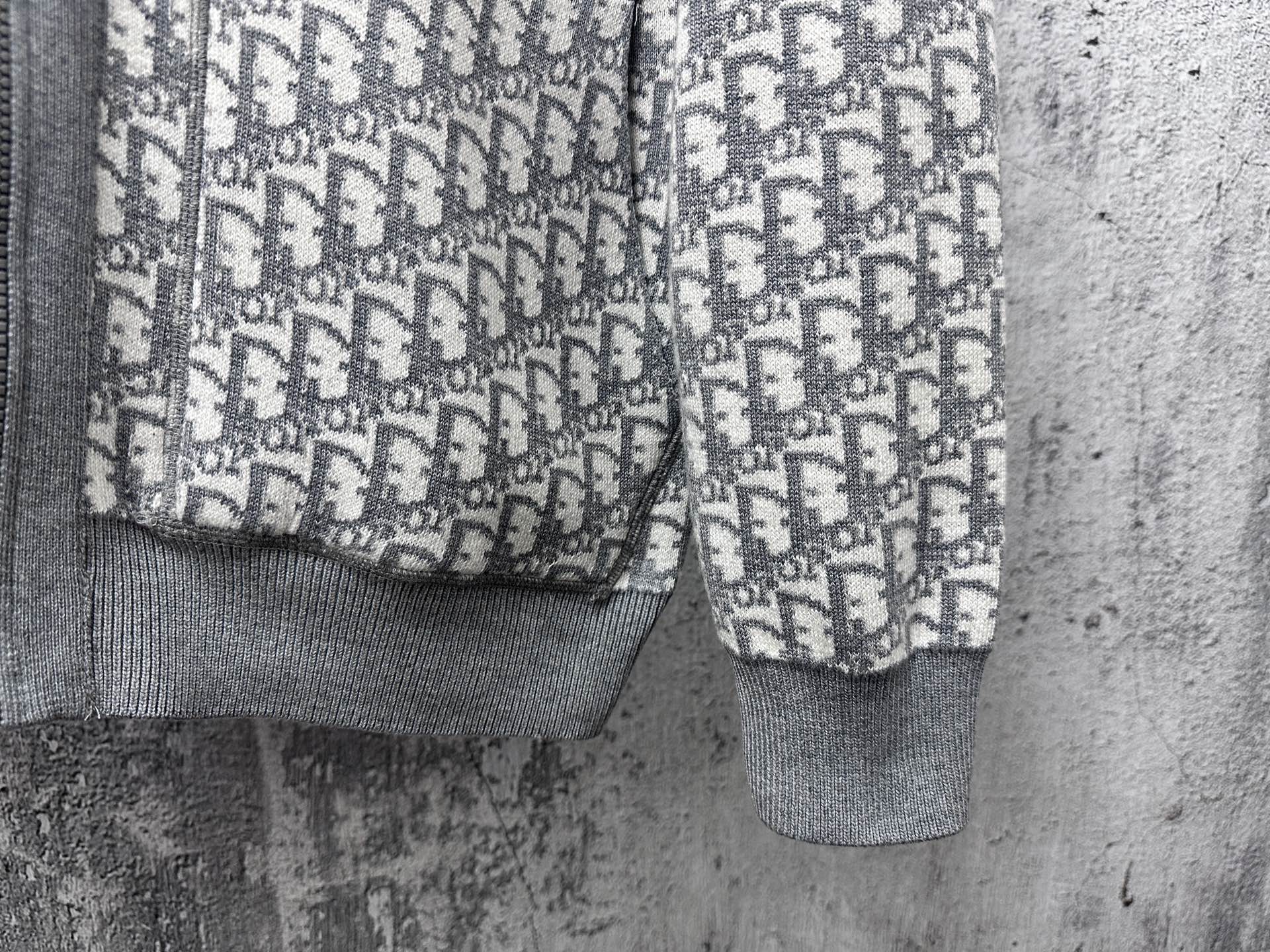 Christian Dior zip hoodie sleeve detail with knit cuff and monogram fabric