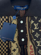 Short-sleeve button-up collar with Louis Vuitton tag and four-button front placket