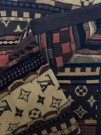 Shoulder and neckline close-up of patterned short-sleeve button-up shirt
