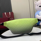 Gucci lime green belt bag with black strap and top zip closure