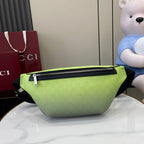 Gucci lime green belt bag with black zip and leather-look texture