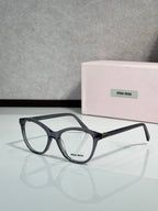 MiuMiu eyeglasses with black rectangular frames and clear lenses