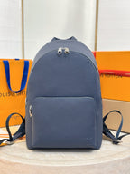 Louis Vuitton blue leather backpack with top handle and front pocket
