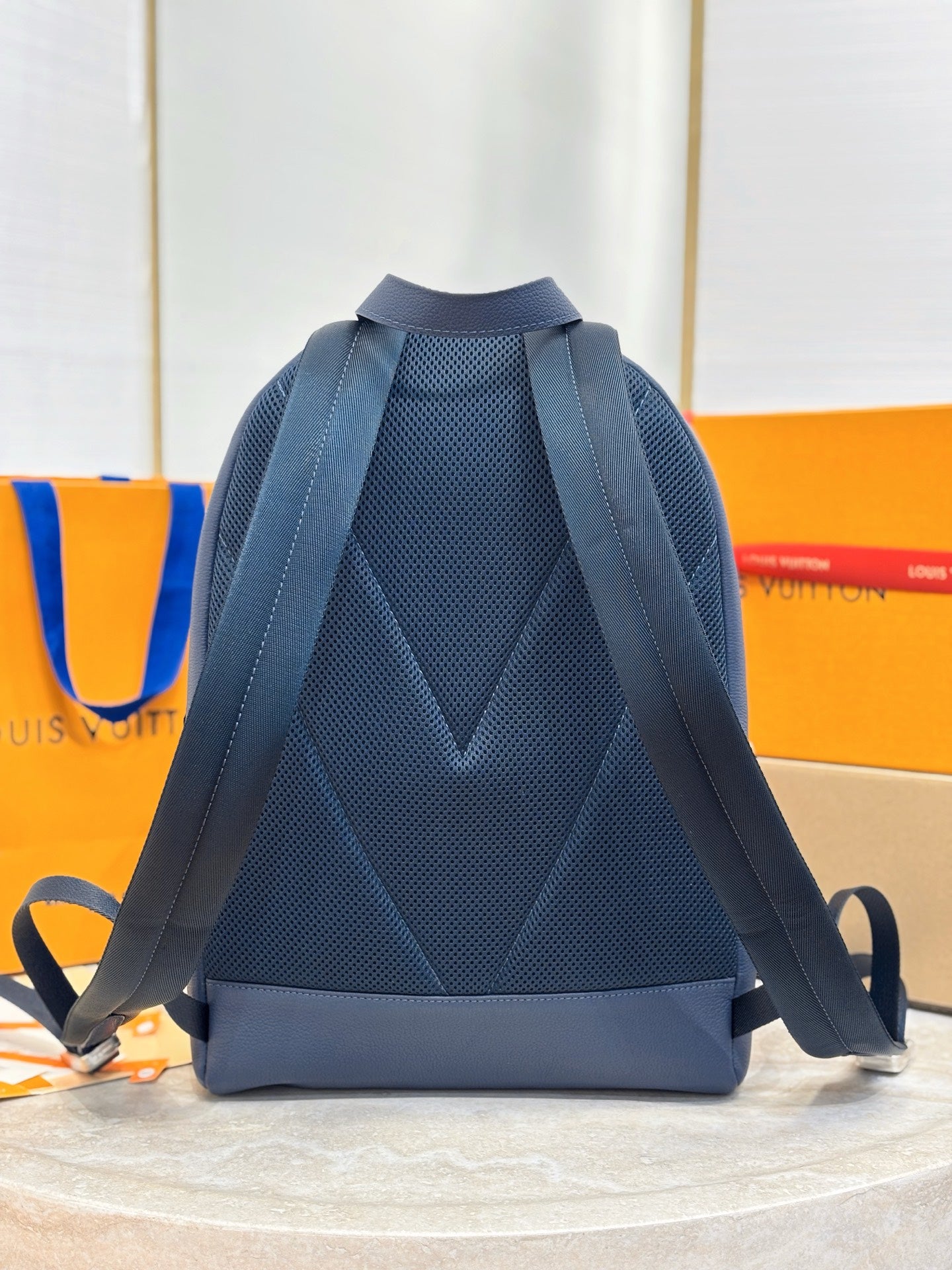 Louis Vuitton blue drawstring backpack with adjustable shoulder straps