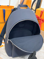 Louis Vuitton blue backpack open top with visible zipper and interior