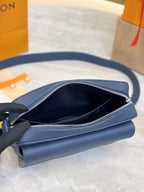 Louis Vuitton blue leather crossbody bag open top with zippered interior