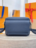 Louis Vuitton blue leather crossbody bag with flap and snap closure