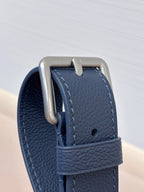 Louis Vuitton blue leather bag strap attachment with metal D-ring