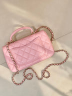 Chanel pink quilted flap shoulder bag with chain strap and metal CC logo