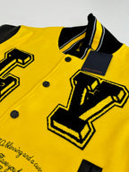 Louis Vuitton yellow and black varsity jacket collar with embroidered LV-style number and text