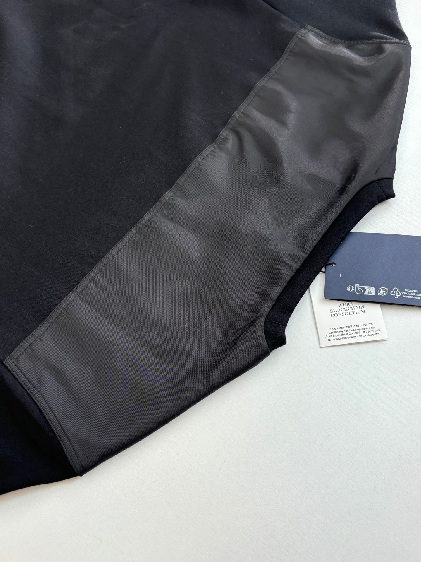 Prada long-sleeve sweatshirt with side panel and size tag, dark navy