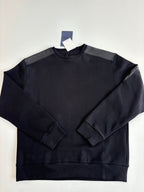 Prada long-sleeve crewneck sweatshirt, dark navy; front close-up
