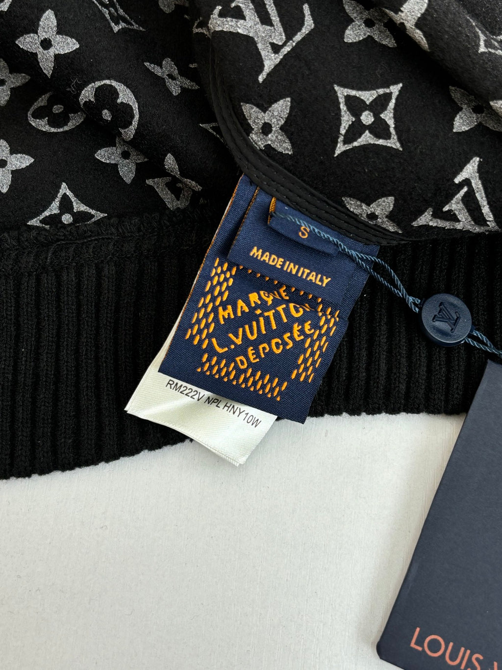 Louis Vuitton knit sweater, black monogram pattern with size label
