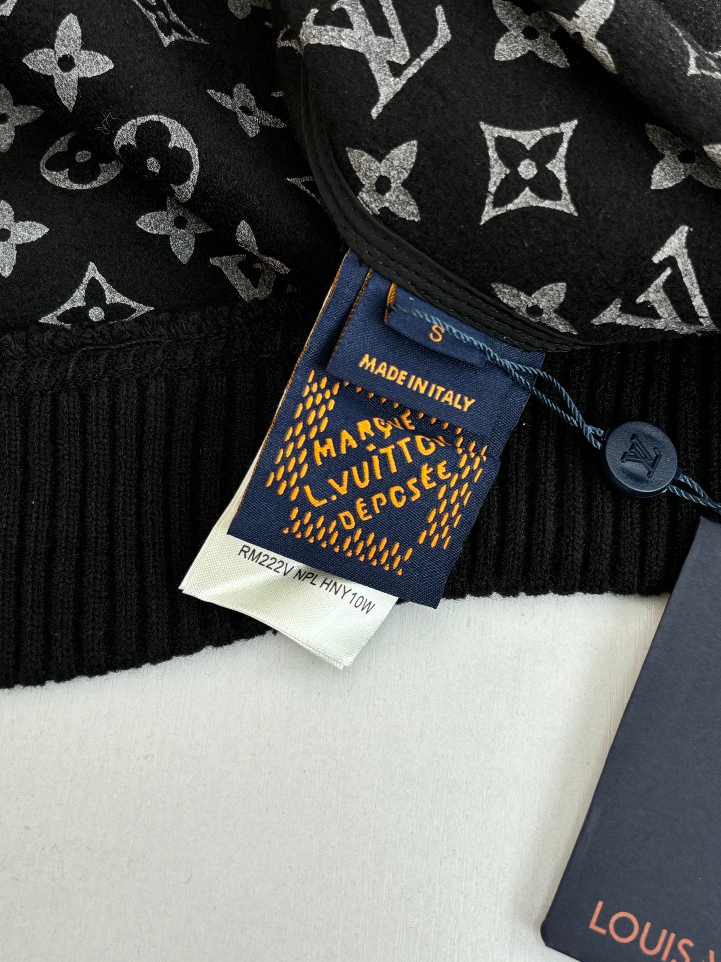Louis Vuitton knit sweater, black monogram pattern with size label