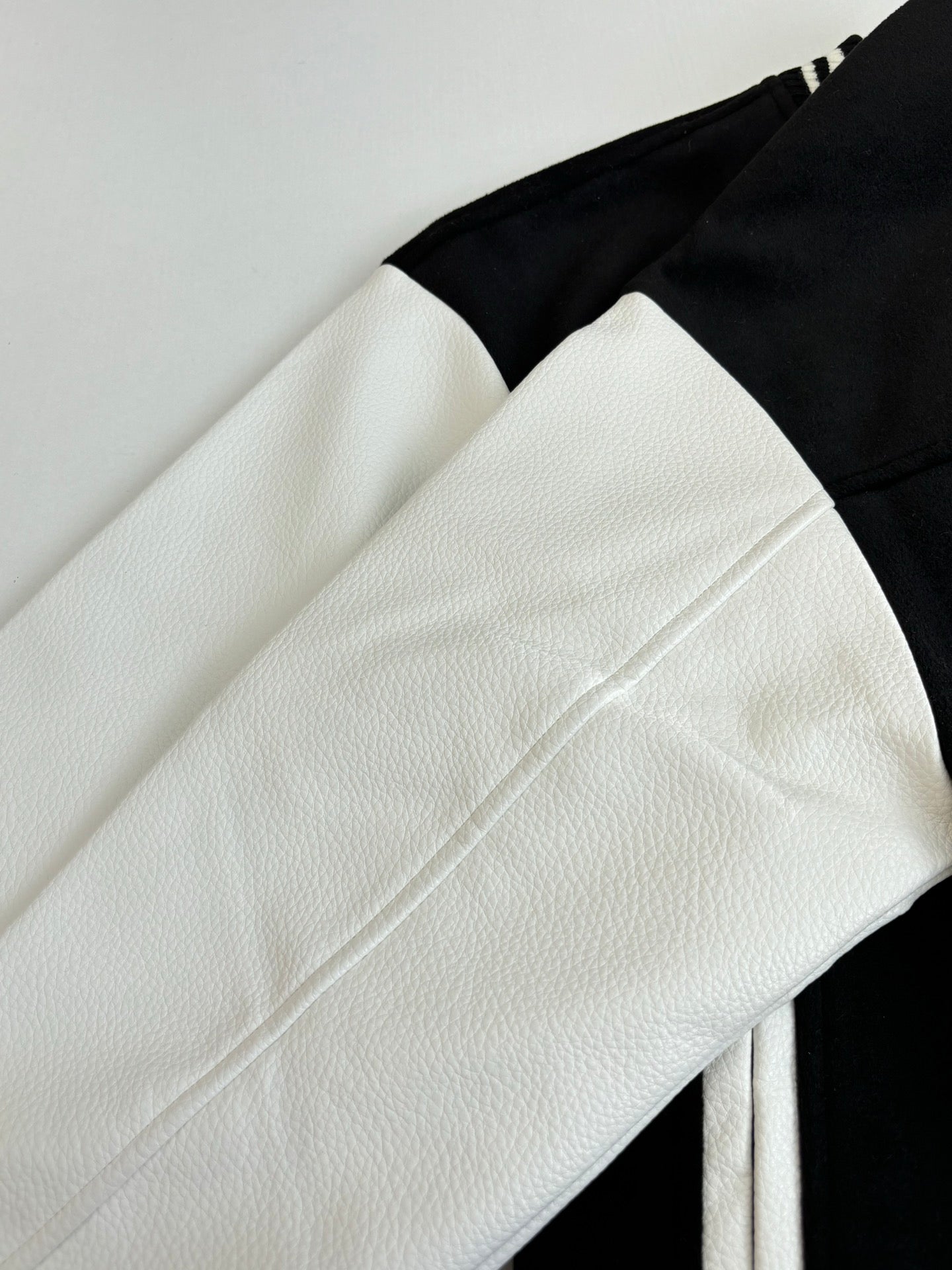 Louis Vuitton long leather coat, white panel with black trim