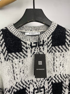 Givenchy knit sweater with black-and-white geometric pattern and round rib collar