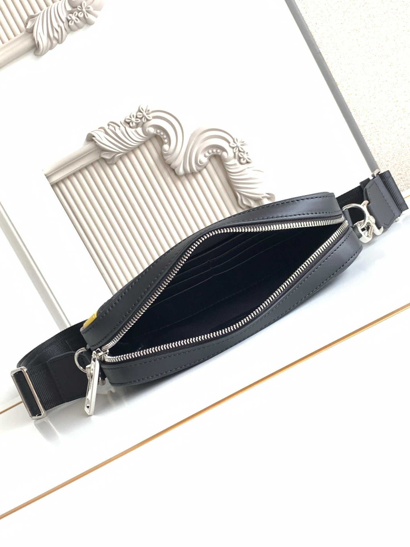 Fendi zip crossbody bag, dark canvas with yellow piping and silver zipper