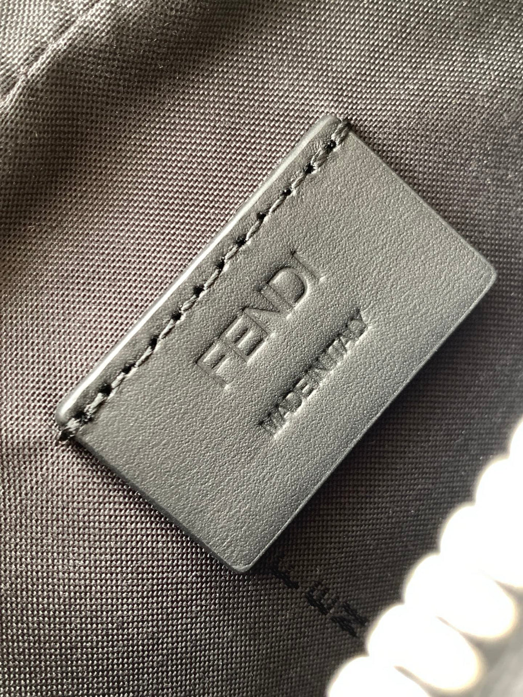 Fendi bag leather logo patch with embossed FF monogram
