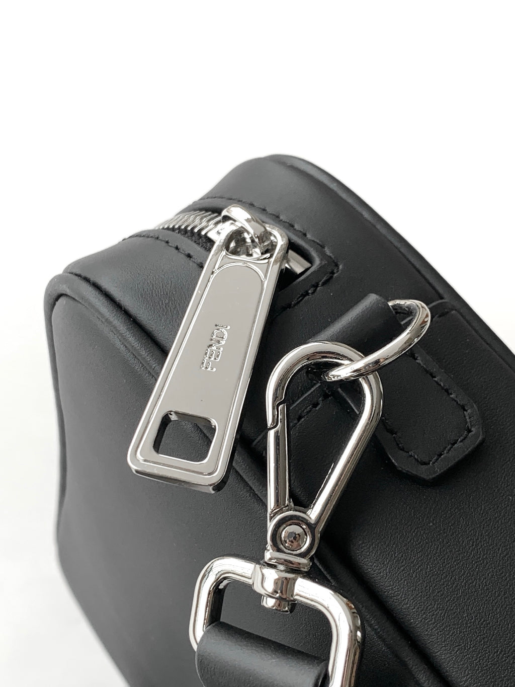 Fendi black bag clasp with metal snap and keyring hardware