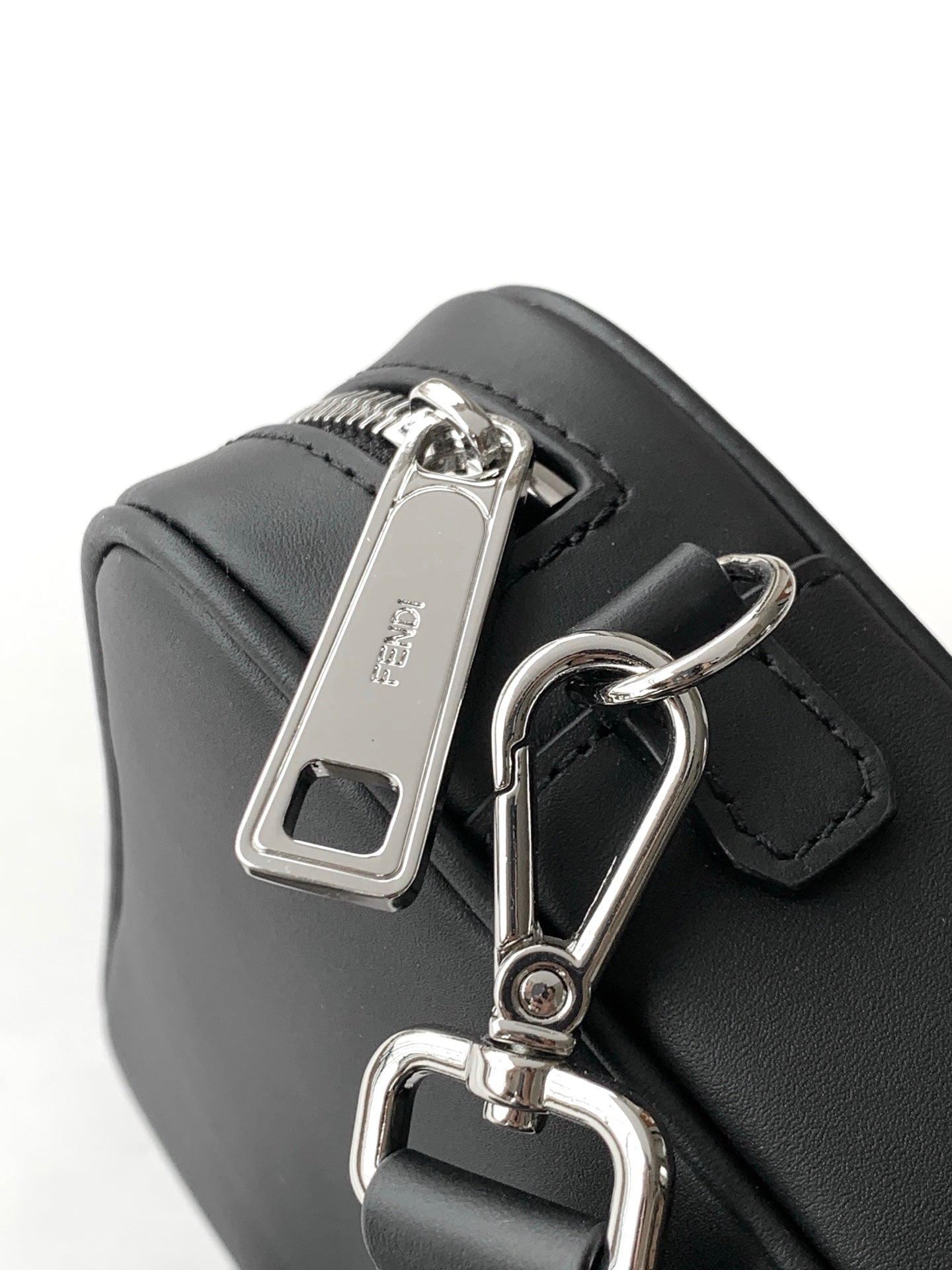 Fendi black bag clasp with metal snap and keyring hardware