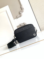 Fendi black mini crossbody bag with top zip and front FF logo patch